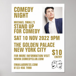 Poster Branca elegante e Dourado, Comediante, Advertido d