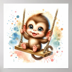 Poster Branca, Macaco-Macaco-Bebê