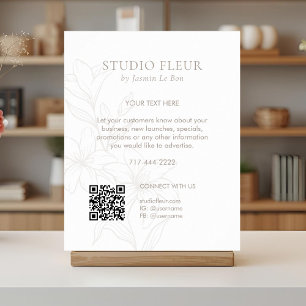 Poster Branca Promocional de Texto Floral Chic QR