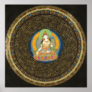 Poster branco de Thangka da mandala da mantra de