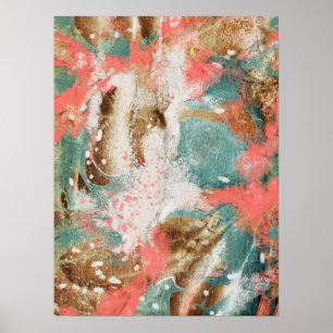 Poster Branco Dourado de Coral de pintura Abstrato modern