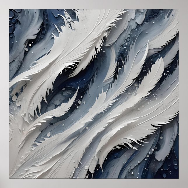 Poster Branco Estético Feathery E Azul (Frente)