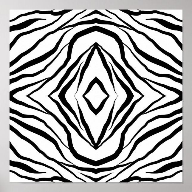 Poster Branco geométrico sobre faixas de zebra negras (Frente)
