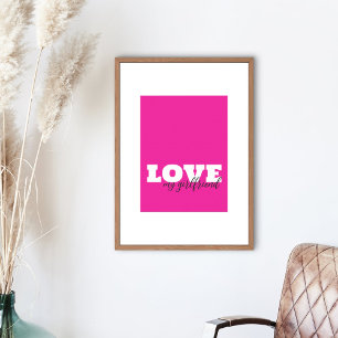 Poster Branco LOVE Rosa Quente do Dia dos Namorados