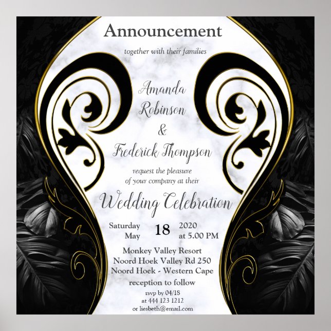 Poster Branco moderno - Abstrato preto mármore (Frente)