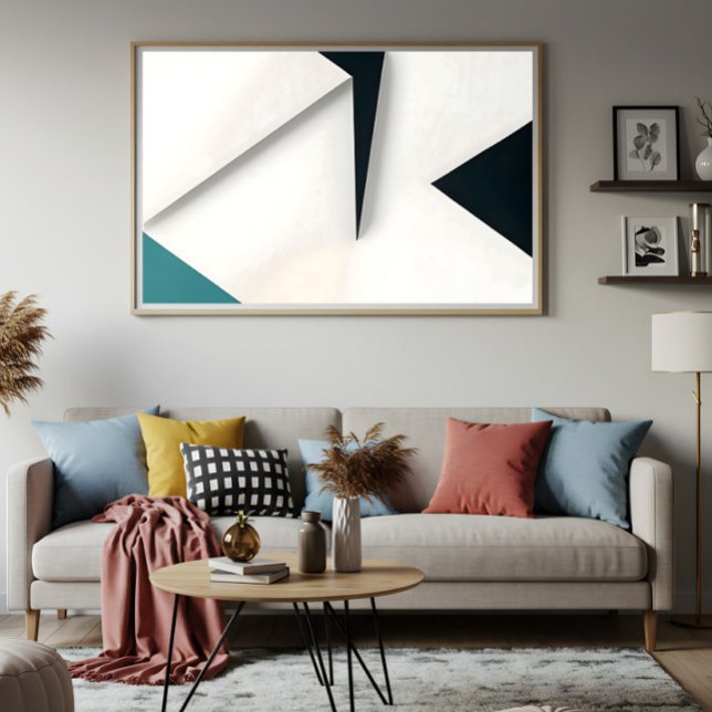 Poster Branco Moderno Azul Turquesa Geométrico Abstrato (Criador carregado)
