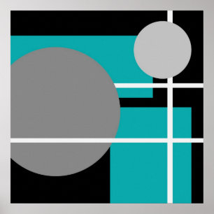 Pôster Branco preto cinzento AP0001 da cerceta abstrata