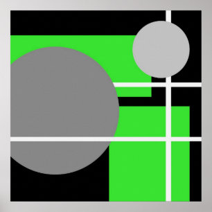Pôster Branco preto cinzento verde abstrato AP0001