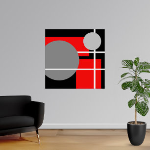 Pôster Branco preto cinzento vermelho abstrato AP0001