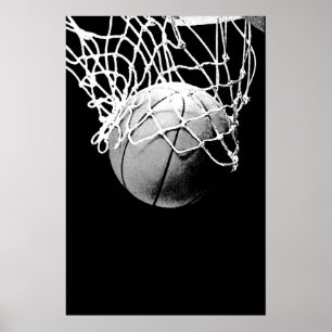 Poster branco preto do impressão do basquetebol