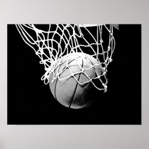 Poster branco preto do impressão do basquetebol