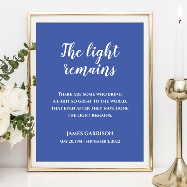 Poster Branco Sobre Azul A Luz Permanece Memorial Citação (Criador carregado)