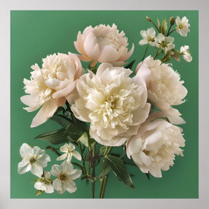 Poster Brancos Com Flores De Primavera Em Verde