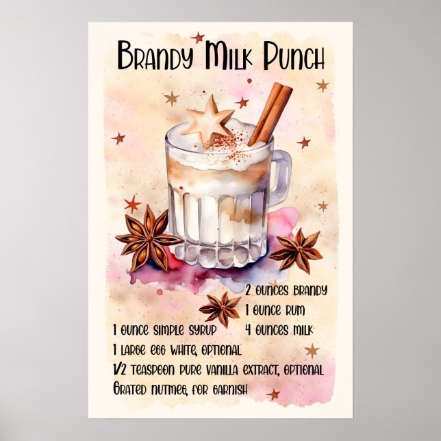 Poster Brandy Milk punch receitas de natal bar (Frente)