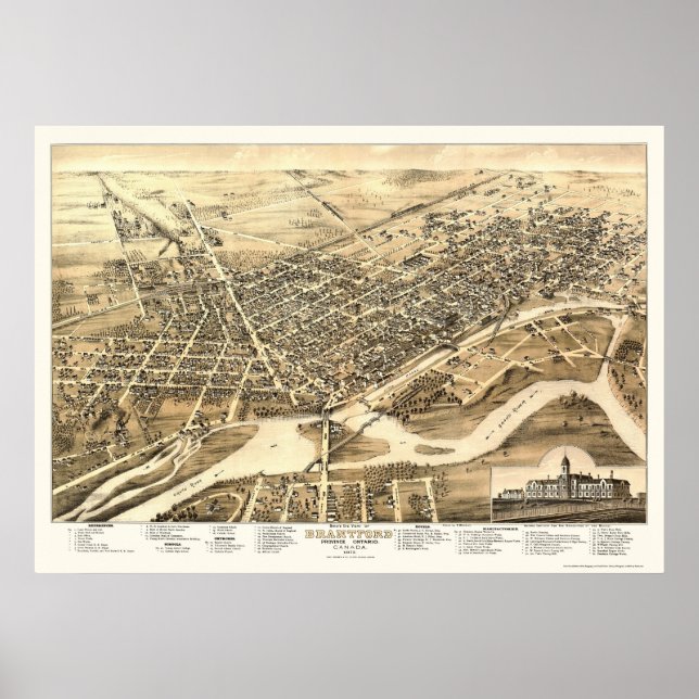 Poster Brantford, ON, Canada Panorâmica Map - 1875 (Frente)