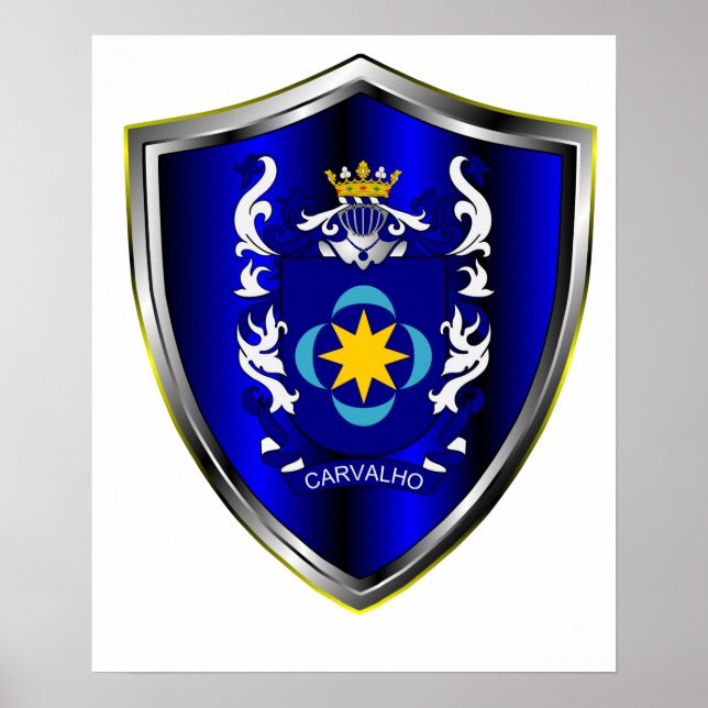 Poster Brasão da família Carvalho em papel especial. (Frente)