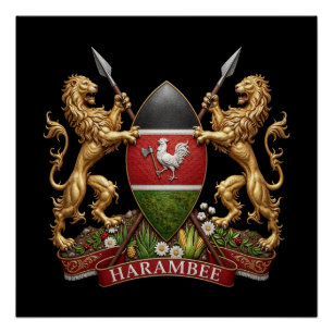 Pôster Brasão de armas do Quênia símbolo emblema bandeira