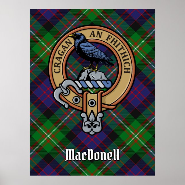 Poster Brasão do Clã MacDonell de Glengarry sobre Tartan (Frente)