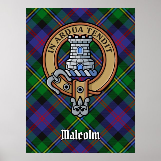 Poster Brasão do Clã Malcolm sobre Tartan (Frente)