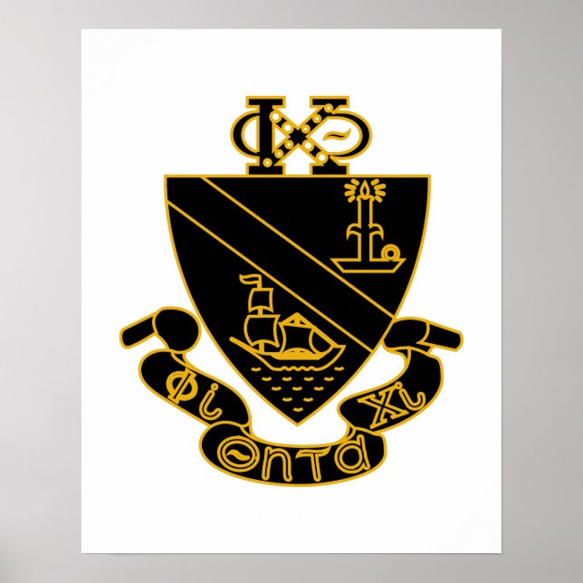 Poster Brasão Phi Chi Theta | Dourado e Preto (Frente)