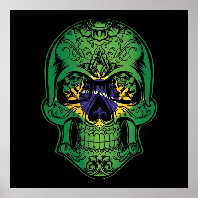 Poster Brasil Crânio E Bandeira Rosa (Frente)