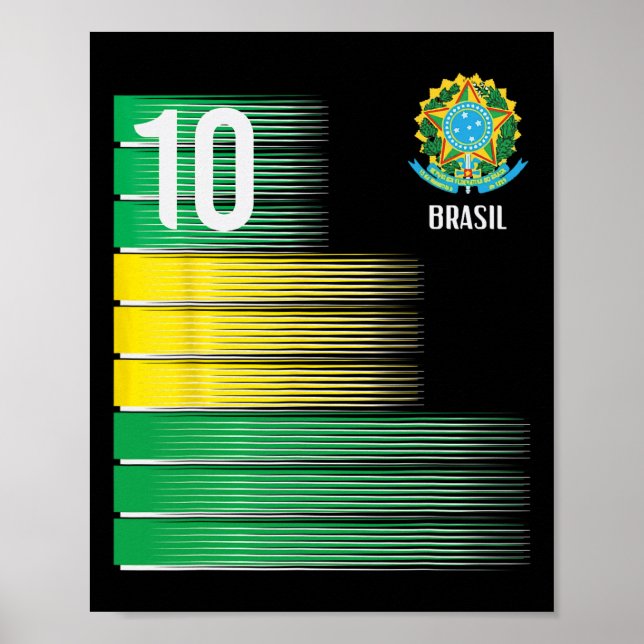 Poster Brasil Flag Number 10 Brazil Soccer Men Women Boys (Frente)
