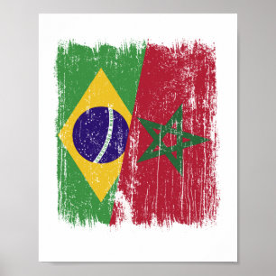 Poster Brasil Marrocos Meia Bandeira Brasileiro Marroquin