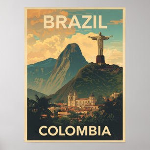 Poster Brasil Vintage Colômbia Viagem Retro América do Su