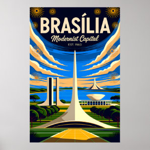 Poster Brasília Brasil Modernista Capital Retro Vintage