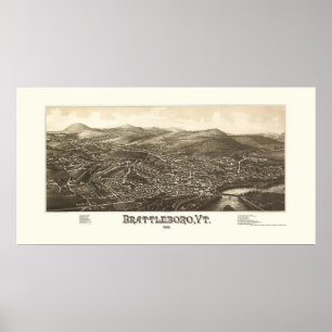 Poster Brattleboro, Mapa Panorâmico VT - 1886