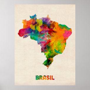 Pôster Brazil Watercolor Map