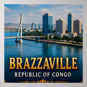 Poster Brazzaville Rio Congo e Vibrante Vida Urbana