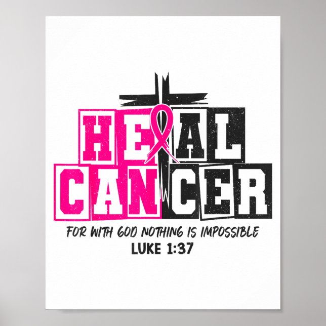 Poster Breast Cancer Awareness Nk Ribbon Heal Cancer Chri (Frente)