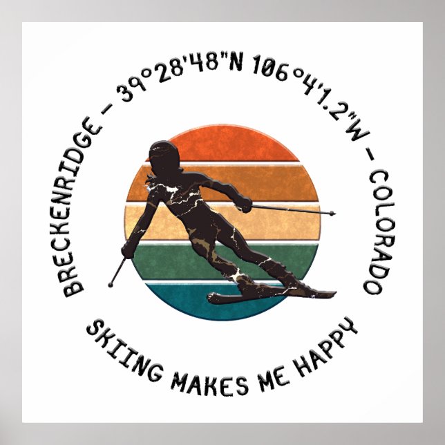 Poster Breckenridge, Colorado - Esquiadora Mulher, Texto  (Frente)