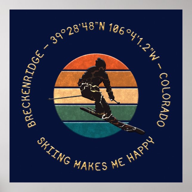Poster Breckenridge, Colorado - Man Skier Ouro Text (Frente)