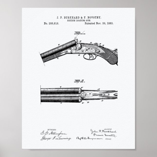 Poster Breech Loading Gun 1883 Patent Art - White Paper (Frente)