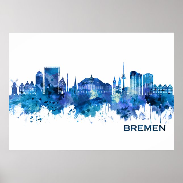 Poster Bremen Alemanha Skyline Blue (Frente)