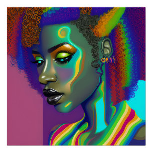 Pôster Brenda Queen Rainbow Cute Hair Black Melanin Afro