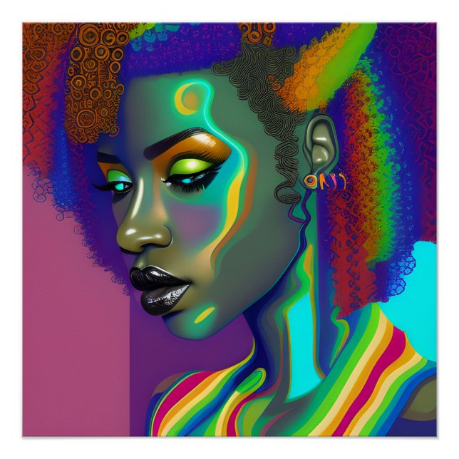 Pôster Brenda Queen Rainbow Cute Hair Black Melanin Afro (Frente)