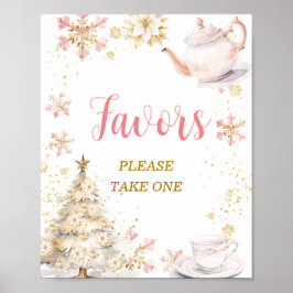 Poster Brewing Pink Winter Tea Party Baby Shower Favors
