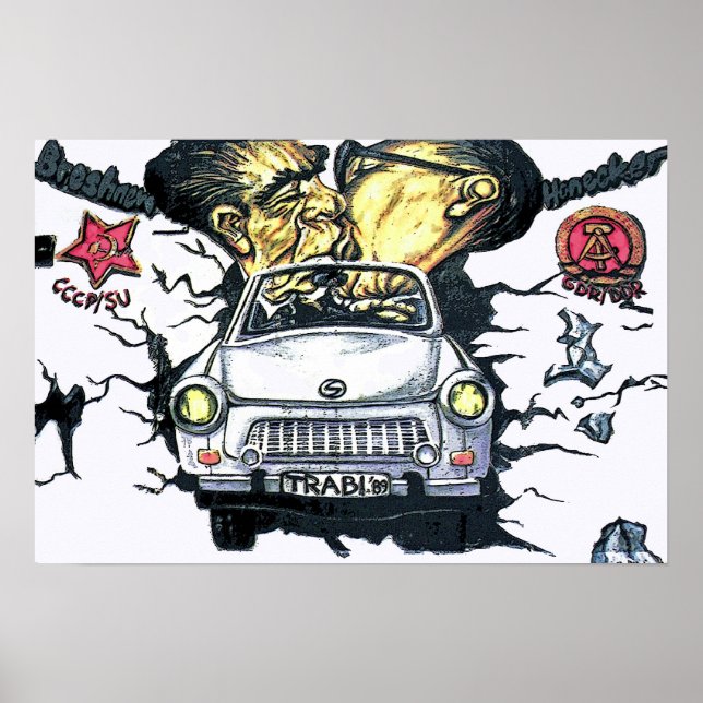 Poster Brezhnev & Honecker, Trabant Car , Berlim (pst) (Frente)