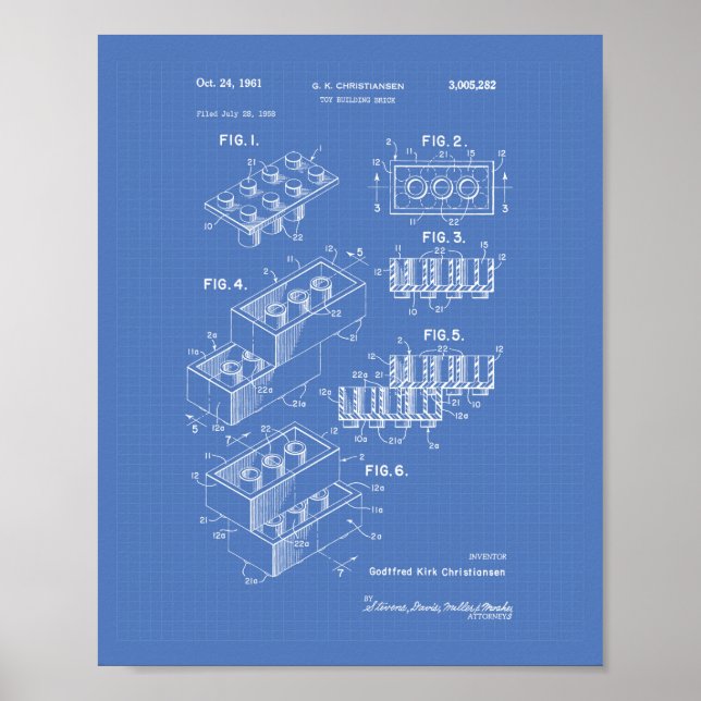 Pôster Brick 1961 Patent Art - Blueprint (Frente)