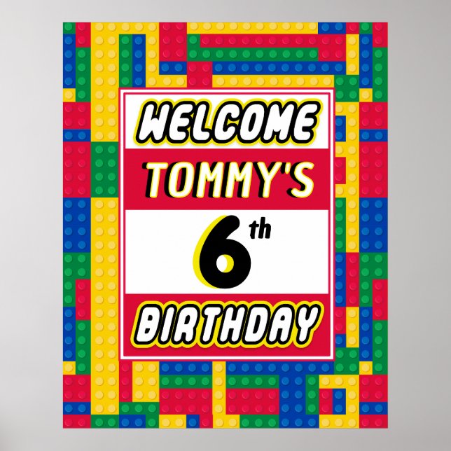 Poster Brick Builder Customizable Birthday Party Welcome  (Frente)