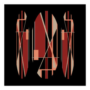 Pôster Brick Red Coral Beige em Black Modernism Design