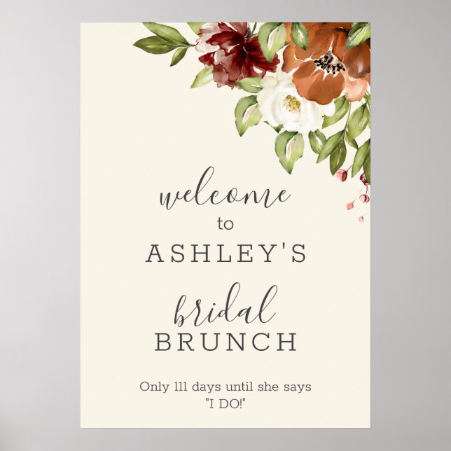 Poster Bridal Brunch - Sinal de Boas-vindas floral Russo  (Frente)