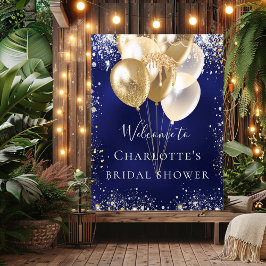 Poster Bridal Shower navy blue gold balloons welcome