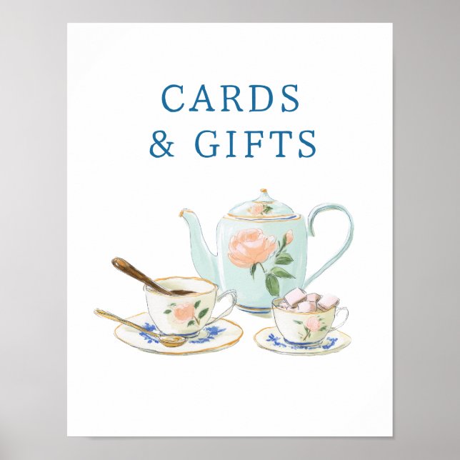 Poster Bridal Shower Tea Party Cards & Gifts Sign (Frente)