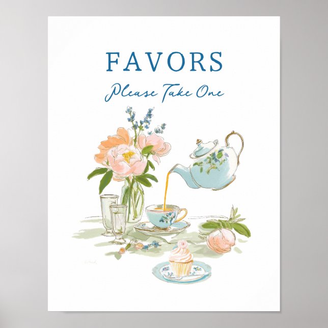 Poster Bridal Shower Tea Party Favors Sign (Frente)