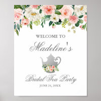 Bridal Shower Tea Party Pink Floral Silver Welcome