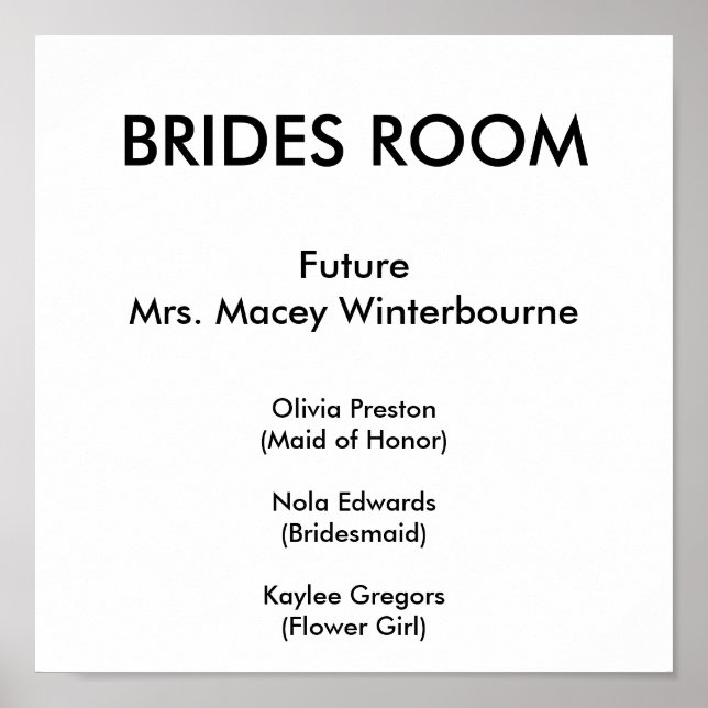 Pôster BRIDES ROOM, FutureMrs. Macey Winterbourne, Oli... (Frente)